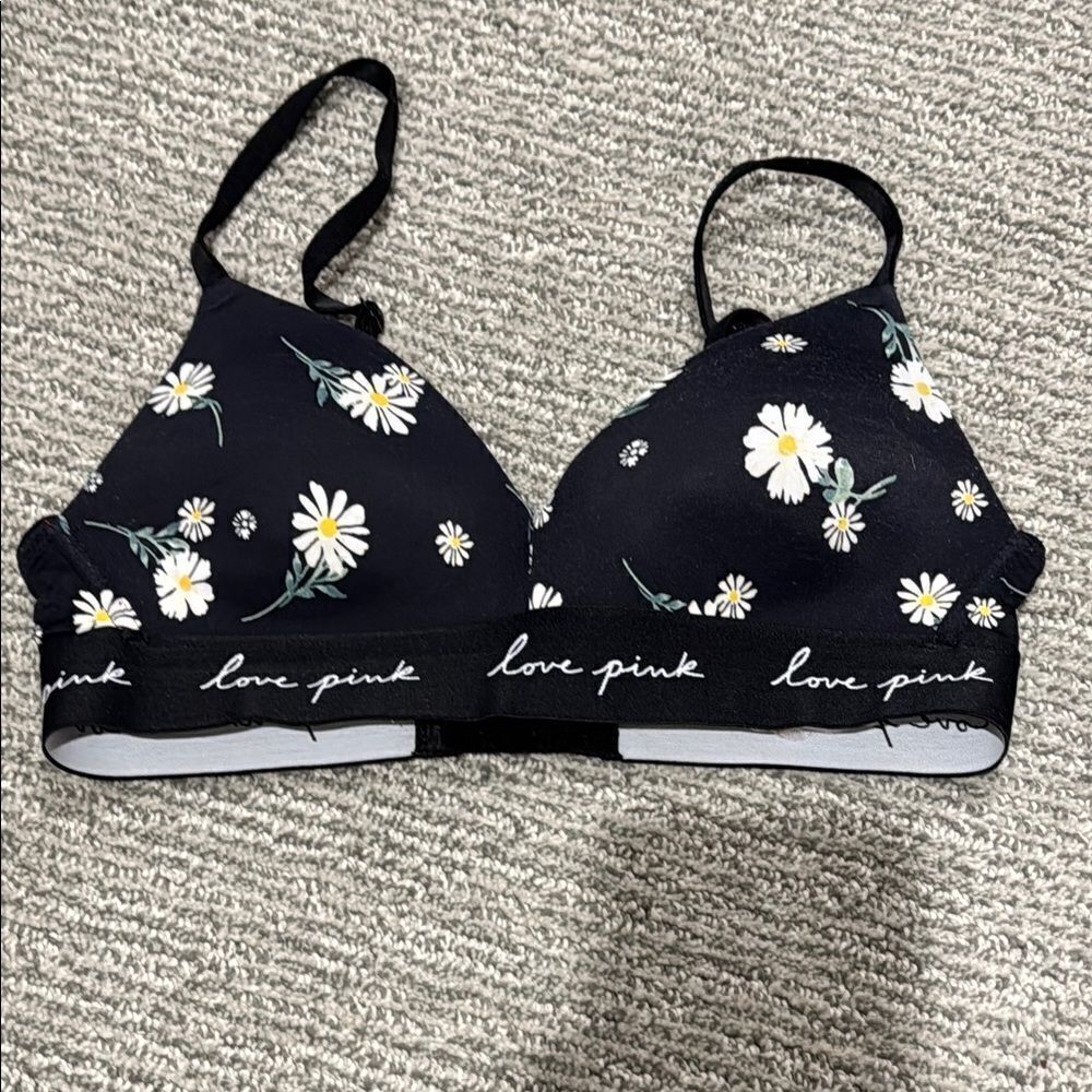 PINK Victoria's Secret Black Floral Bra
